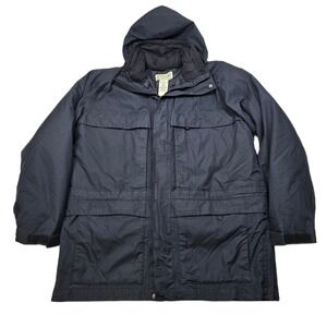 LL Bean Goose Down Parka Jacket Mens Large Blue Hooded Winter Remove Puff Liner